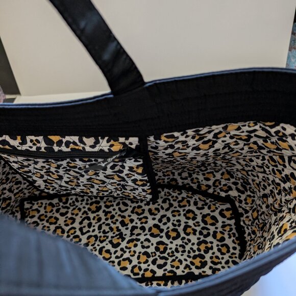 Vera Bradley Black Quilted Weekender Tote Bag with Leopard Inside - Picture 3 of 16